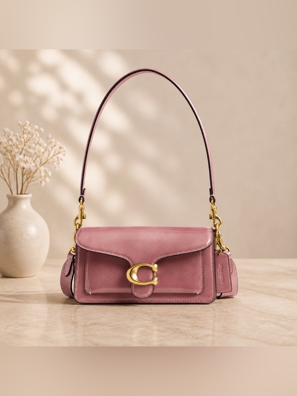 COACH Tabby Shoulder Bag 20 CW632 Brass/Peony Pink 3way Bag Spazzolato Leather